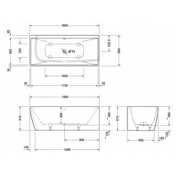 Vana obdélníková rohová Duravit DuraSquare 180x80 cm z bezszwową obudową levá, bílá - sanitbuy.pl