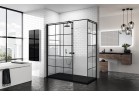 Stěna - Walk-in Novellini Kuadra H Black 100 cm, profil černá, sklo čiré, vzor čtvercová