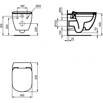 Mísa WC Ideal Standard Tesi 53,5x36,5cm závěsná bez splachovacího okruhu bílá + sedátko Ideal Standard Tesi pomalu sklápěcí - sanitbuy.pl
