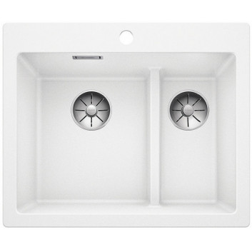 Zlew konglomeratowy Pleon 5 Split Blanco Silgranit 615x510 mm 2x zátka InFino z sitkiem, perłowoszry- sanitbuy.pl