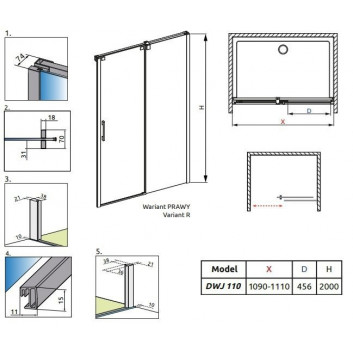 Radaway Espera DWJ Dveře sprchové do niky 110cm s povrchem EasyClean pravé profil chrom, čiré sklo- sanitbuy.pl