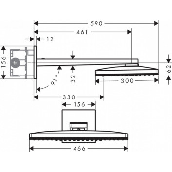 Horní sprcha stěnová Axor ShowerSolutions 250/580 3jet, chrom- sanitbuy.pl