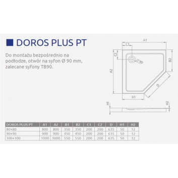 Pětiúhelníková vanička Radaway Doros Plus PT, 80x80, z wypełnieniem, bílý