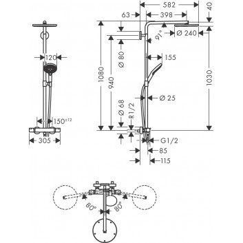 Sprchový sada Hansgrohe Showerpipe Raindance Select S 240 1jet P, baterie termostatická, černá matnáný