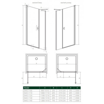 Přední plocha pro sprchový kout Radaway Nes 8 Black KDS I 140, dveře levé, sklo čiré, 1400x2000mm, černá profil