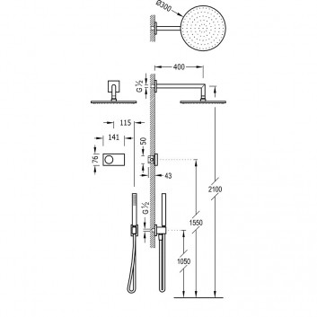 Elektronický sprchový set Tres Shower Technology, podomítkový, termostatický, horní sprcha 300mm, černá matnáný 