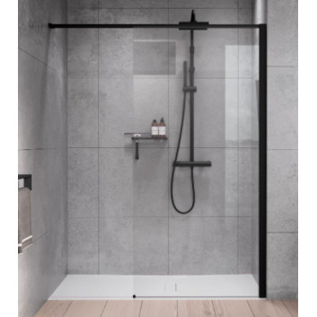 Sprchový kout Walk-In Novellini Kaudra H+H Frame, 180x100cm, levé, s poličkou, profil černá matnáný