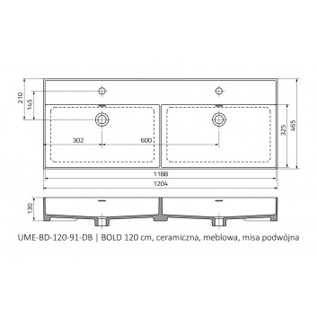 Umyvadlo nábytkové Oristo UNI Bold, 120x46cm, z přepadem, keramický, bílá