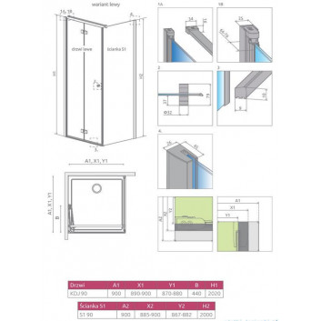 Dveře Radaway Essenza New KDJ+S 100 cm, PRAWE, chrom, čiré sklo EasyClean