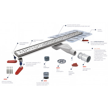 Lineární odtok, pełny souprava, Wiper New Premium, 1200mm, vzor Ponente, povrchová úprava poler