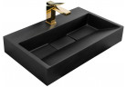Umyvadlo na postavení na desku Rea Goya Black, 60x37cm, bez přepadu, otvor na baterii, černá matnáný