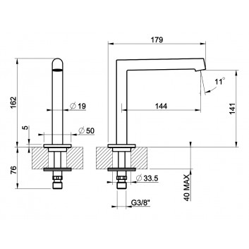 Umyvadlová baterie Gessi Anello, stojící, s pákou z boku, výška 253mm, výtokové rameno 160mm, bez zátky, chrom