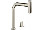 Dřezová baterie Hansgrohe Metris Select M71, 2otvorová, stojící, výška 320mm, výsuvná sprcha, ušlechtilá ocel 