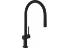 Dřezová baterie Hansgrohe Talis M54, páková, výška 435mm, výsuvná sprcha, 1jet, sBox, černá matnáný