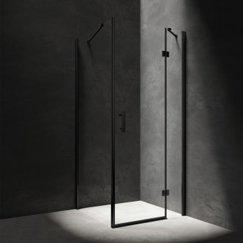 Obdélníková sprchový kout Omnires Manhattan, 90x80cm, dveře sklopné, sklo transparentní, profil černá matnáný