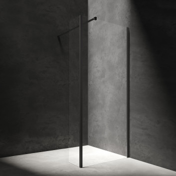 Sprchový kout walk-in Omnires Marina, 90x30cm, s pevnou boční stěnou, sklo transparentní, profil černá matnáný