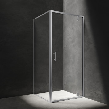 Čtvercová sprchový kout Omnires Chelsea, 80x80cm, dveře posuvné 3-częściowe, sklo transparentní, profil chrom