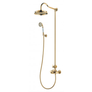 Sprchový set na stěnu Omnires Armance, 2 výstupy vody, horní sprcha 225mm, sluchátko 1-funkční, zlatá
