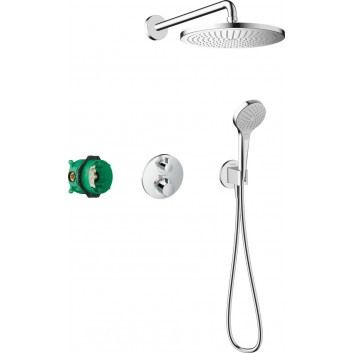 Sprchový systém Hansgrohe Croma E 280 1jet Ecostat E, podomítkový, baterie termostatická, horní sprcha 28x17cm, sluchátko 3-funkční, chrom