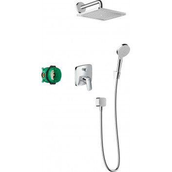 Sprchový systém Hansgrohe Croma 280 1jet Ecostat S, podomítkový, baterie termostatická, horní sprcha 28cm, sluchátko 3-funkční, chrom