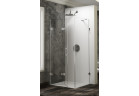Sprchové křídlové dveře na míru Huppe Solva bez rámu, připevnění levé, 500-1250 x 200x1200 mm, s pevnou boční stěnou, sklo čiré Anti-Plaque, stříbrný lesklý profil