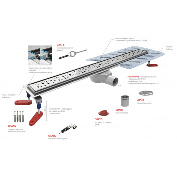 Lineární odtok, pełny souprava, Wiper New Premium, 1200mm, vzor Ponente, povrchová úprava poler
