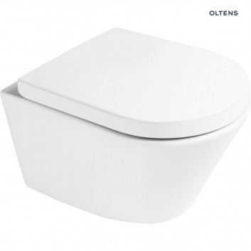 Závěsné wc wc Oltens Jog 52x36 cm, PureRim s povrchem SmartClean se sedadlem s pozvolným sklápěním Slim - bílá