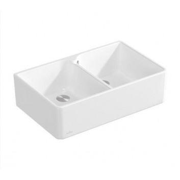 Dřez keramický Villeroy & Boch Sink Unit 90 X, 90x55 cm dwukomorowy, CeramicPlus - bílý Weiss Alpin