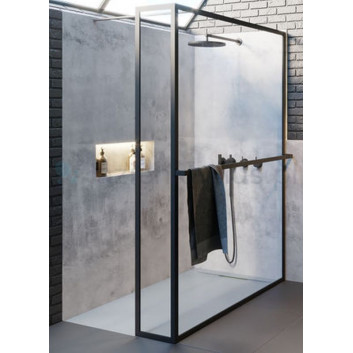 Sprchová zástěna druhu Walk-In Riho Lucid GD400 120x200 cm, volně stojící, sklo čiré s povrchem Riho Shield, profil černá matnáný