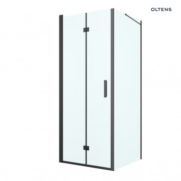 Oltens Hallan sprchový kout 80x80 cm čtvercová černá matnáný/sklo čiré dveře se stěnou