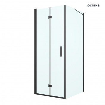 Oltens Hallan sprchový kout 80x90 cm obdélníková černá matnáný/sklo čiré dveře se stěnou