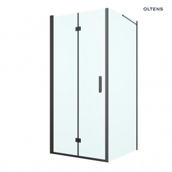 Oltens Hallan sprchový kout 90x90 cm čtvercová černá matnáný/sklo čiré dveře se stěnou