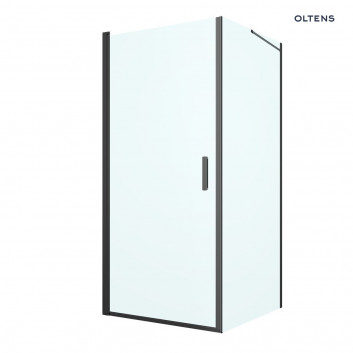 Oltens Rinnan sprchový kout 90x90 cm čtvercová černá matnáný/sklo čiré dveře se stěnou
