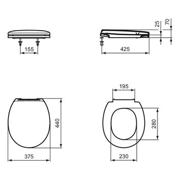 Klozetové sedátko. s poklopem pro mísu WC o wys. 355 mm, Ideal Standard CONTOUR 21 - Bílý