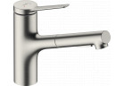 Páková dřezová baterie 150, kovová výsuvná sprcha, 2jet, sBox, Hansgrohe Zesis M33 - Ocel Ušlechtilá Finish