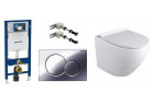 Modul podomítkový Geberit Duofix H112 + distanční ramena + Tlačítko Geberit Sigma 01 lesklý chrom + mísa WC bezkołnierzowa Laveo Desna se sedadlem s pozvolným sklápěním