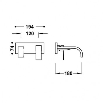 Prvek nástěnná do podomítkového korpusu baterii umywalkowe TRES Cuadro, výtokové rameno 180mm, chrom 