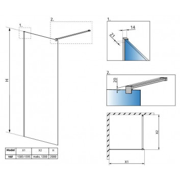 Sprchový kout walk-in Radaway Modo New II s věšákem, 160x200cm, sklo čiré, profil chrom