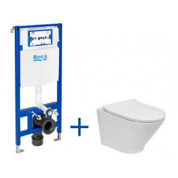 Souprava podomítkový Roca DUPLO ONE + mísa WC podvěsná GAP ROUND COMPACTO RIMLESS se sedátkem SLIM, bílá