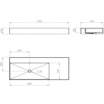 Umyvadlo stěnová levá 120.5x45.5cm, Elita Solid-Surface, bílý matnáný/černá matnáný