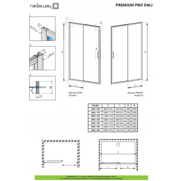 Pevná boční stěna Radaway Premium Pro KDJ 70x200 cm, , čiré sklo, profil chrom