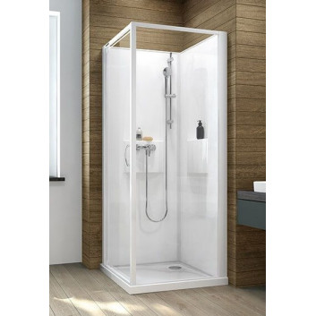Sprchový kout czterościenna Sanplast Basic Complete, 90 cm kompletní, sklo čiré, bílý profil