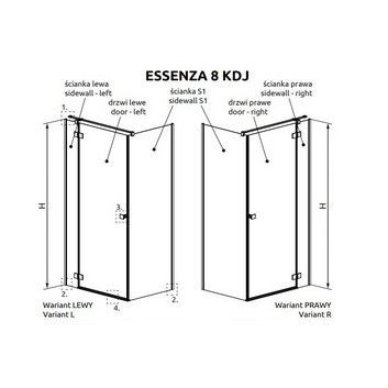 Dveře koutu prysznicowej Radaway Essenza 8 KDJ 100, levé, 1000x2000mmm, sklo čiré, chrom