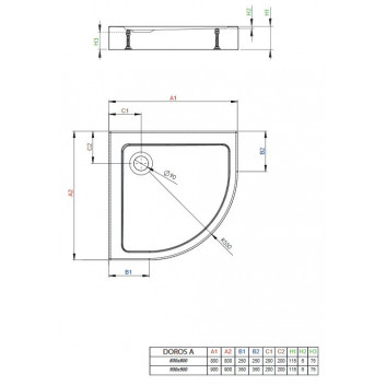 Akrylátová sprchová vanička, čtvrtkruhový Radaway DOROS A 80x80, bílý