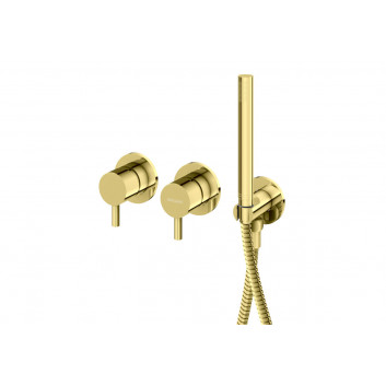 Vanová baterie 3otvorová Kohlman Axel, stojící, výtokové rameno 190mm, 2 výstupy vody, sprchový set, zlatá lesklá