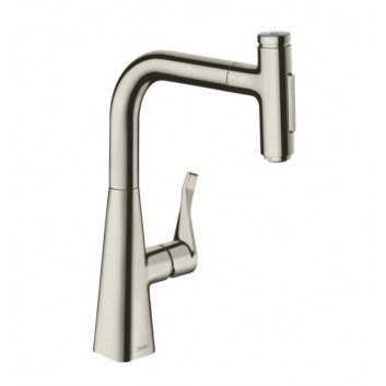 Dřezová baterie Hansgrohe Metris Select M71, páková 320, výsuvná sprcha, 2jet, sBox - ušlechtilá ocel finish
