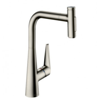 Dřezová baterie Hansgrohe Metris Select M71, páková 240, výsuvná sprcha, 2jet, sBox - ušlechtilá ocel finish