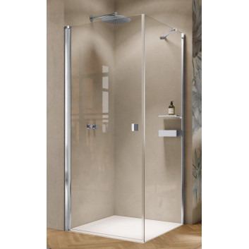 Sprchové křídlové dveře na míru Huppe Solva bez rámu, připevnění levé, 500-1250 x 200x1200 mm, s pevnou boční stěnou, sklo čiré Anti-Plaque, stříbrný lesklý profil