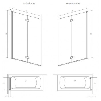 Vanová zástěna Radaway Nes PNJ 100, levý, sklo čiré, 100x150cm, profil chrom