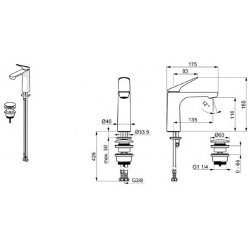 Umyvadlová baterie Oras Inspera, stojící, výška 169mm, chrom